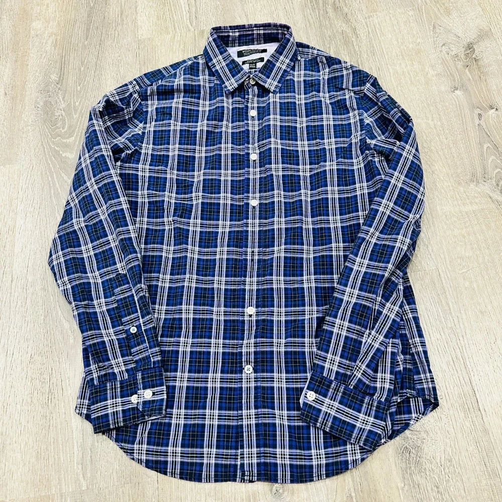 Banana Republic Shirt Men's Medium Blue Purple Grant Fit Plaid Button Down Shirt